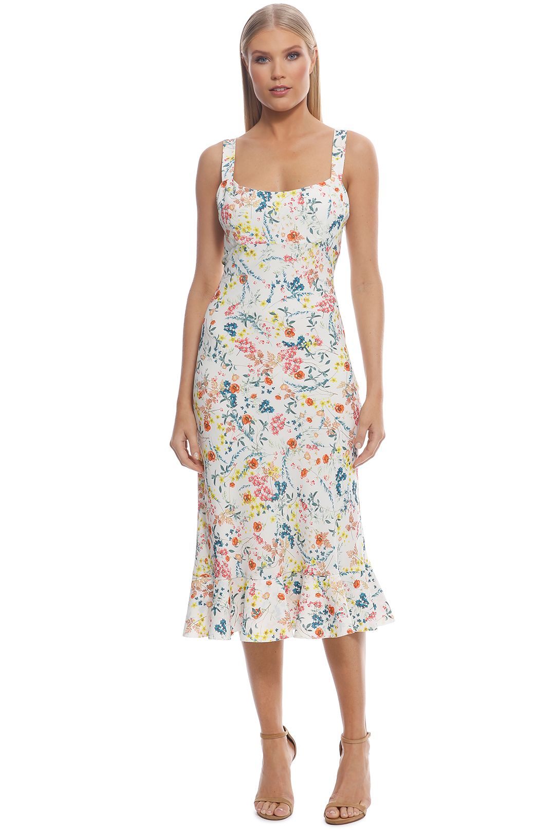 By Johnny - Ditsy Frill Bias Midi Dress - Ivory Floral - Front