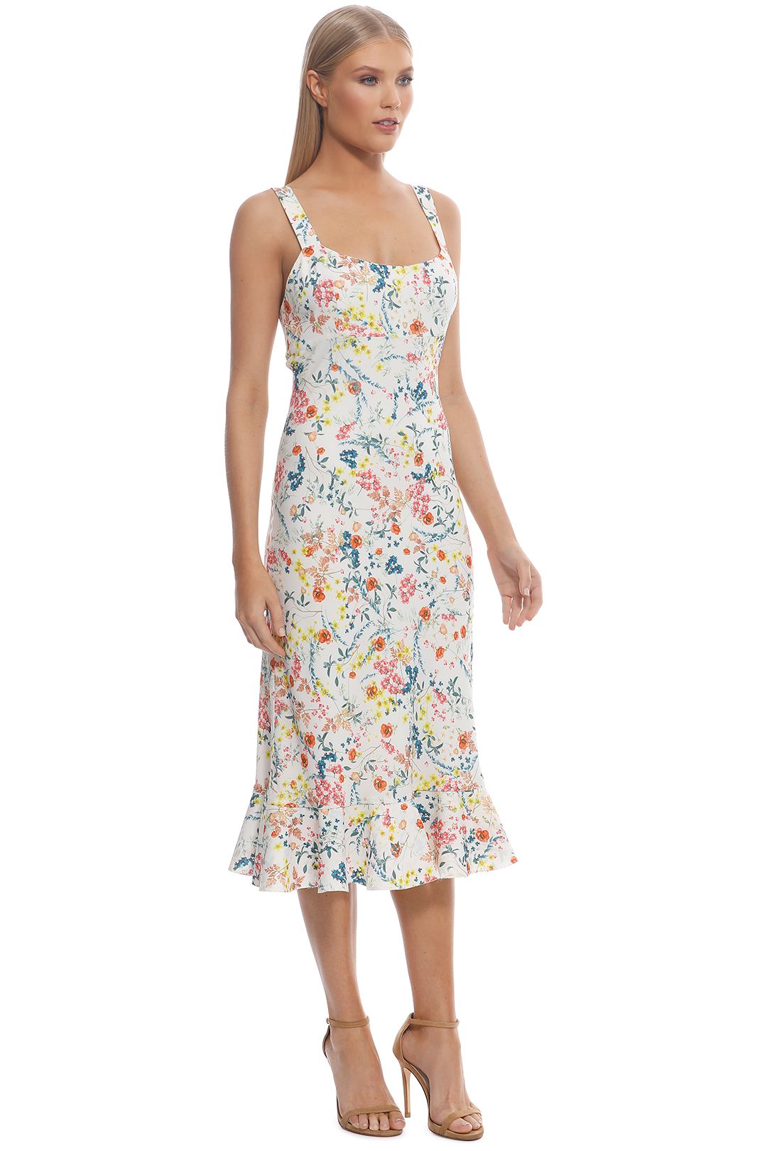 By Johnny - Ditsy Frill Bias Midi Dress - Ivory Floral - Side