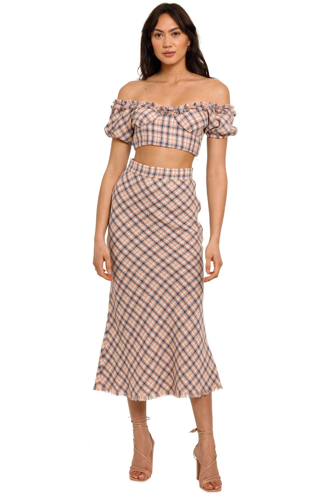 By Johnny Alex Tweed Top and Sally Tweed Skirt Set midi