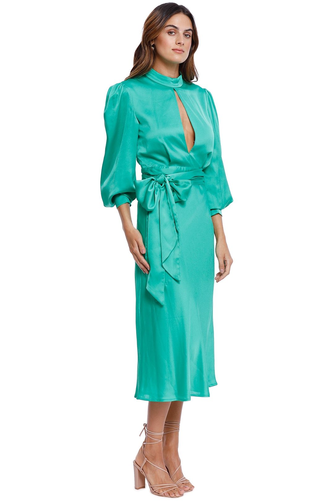 By Johnny Camellia Midi Dress Green 3/4 Sleeve