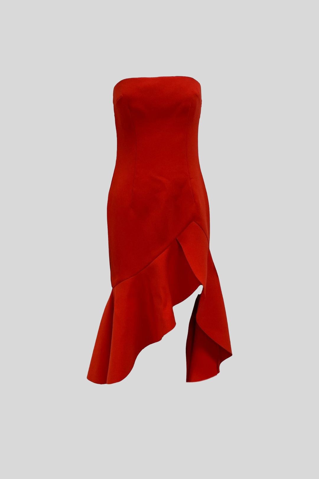 Coral Strapless Midi Dress