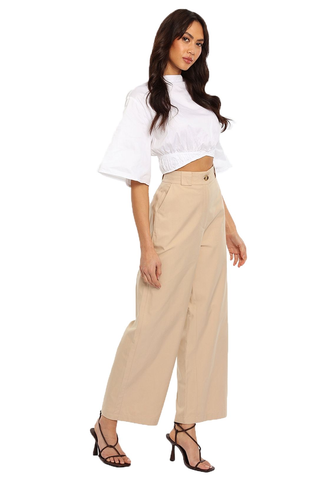 By Johnny Wide Leg Pant Beige High Waisted