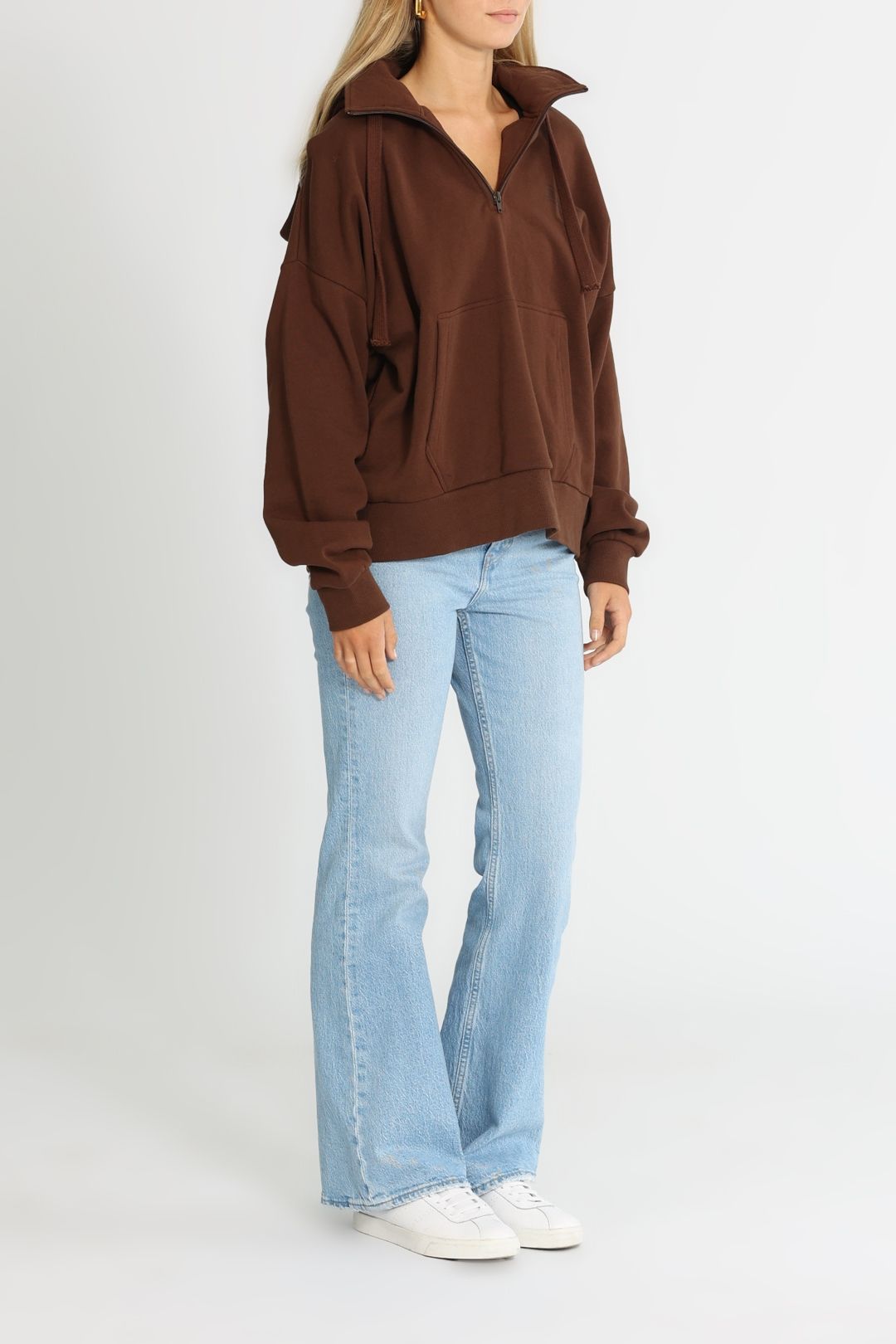 C&M Camilla and Marc Hayes Long Sleeve Hoodie Brown Ribbed Cuffs