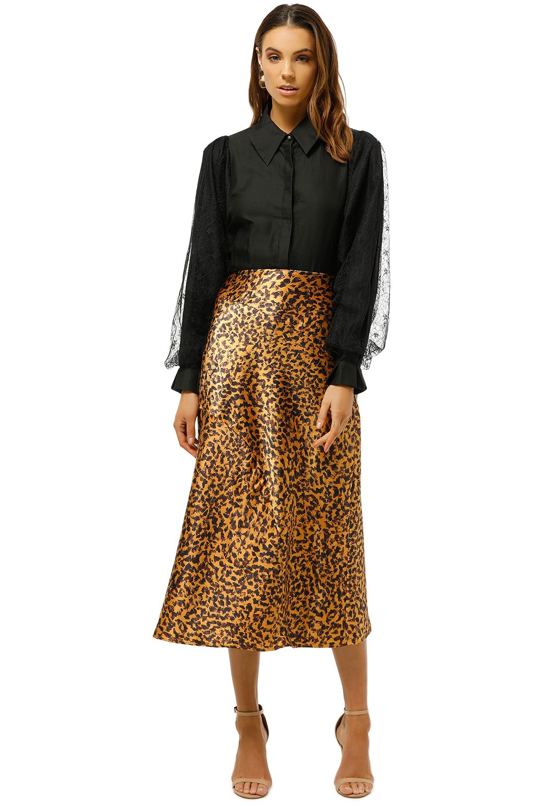 C/MEO-Collective-Polarised-Skirt-Mustard-Painted-Spot-Front