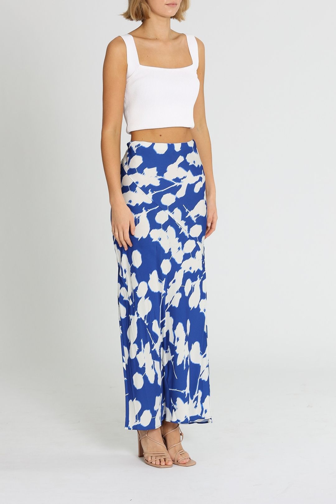 Calvin Klein Floral Print Midi Skirt Blue