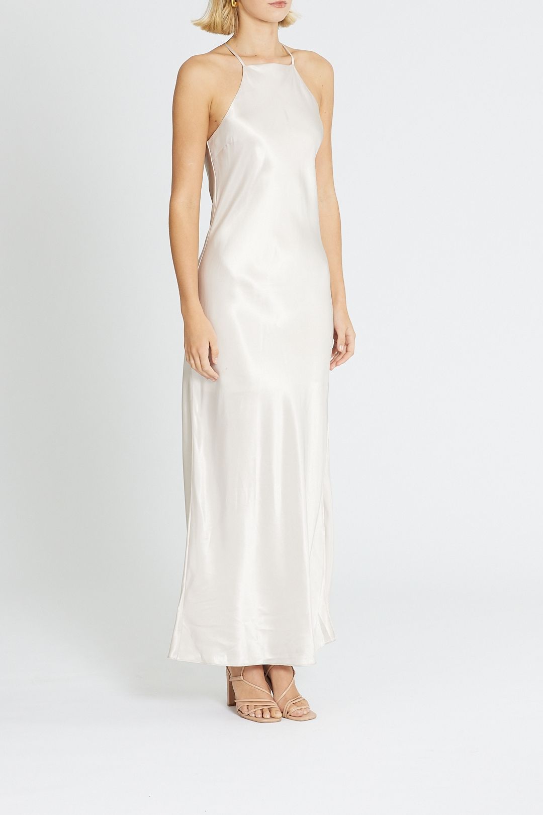 Calvin Klein Liquid Shine Maxi Slip Dress Halter Neck