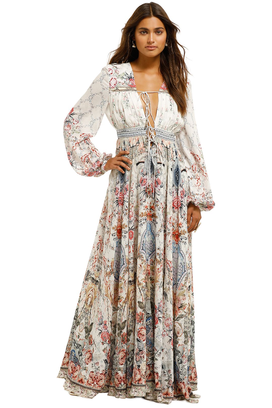 Tie shoulder drawstring peasant short dress main image 1