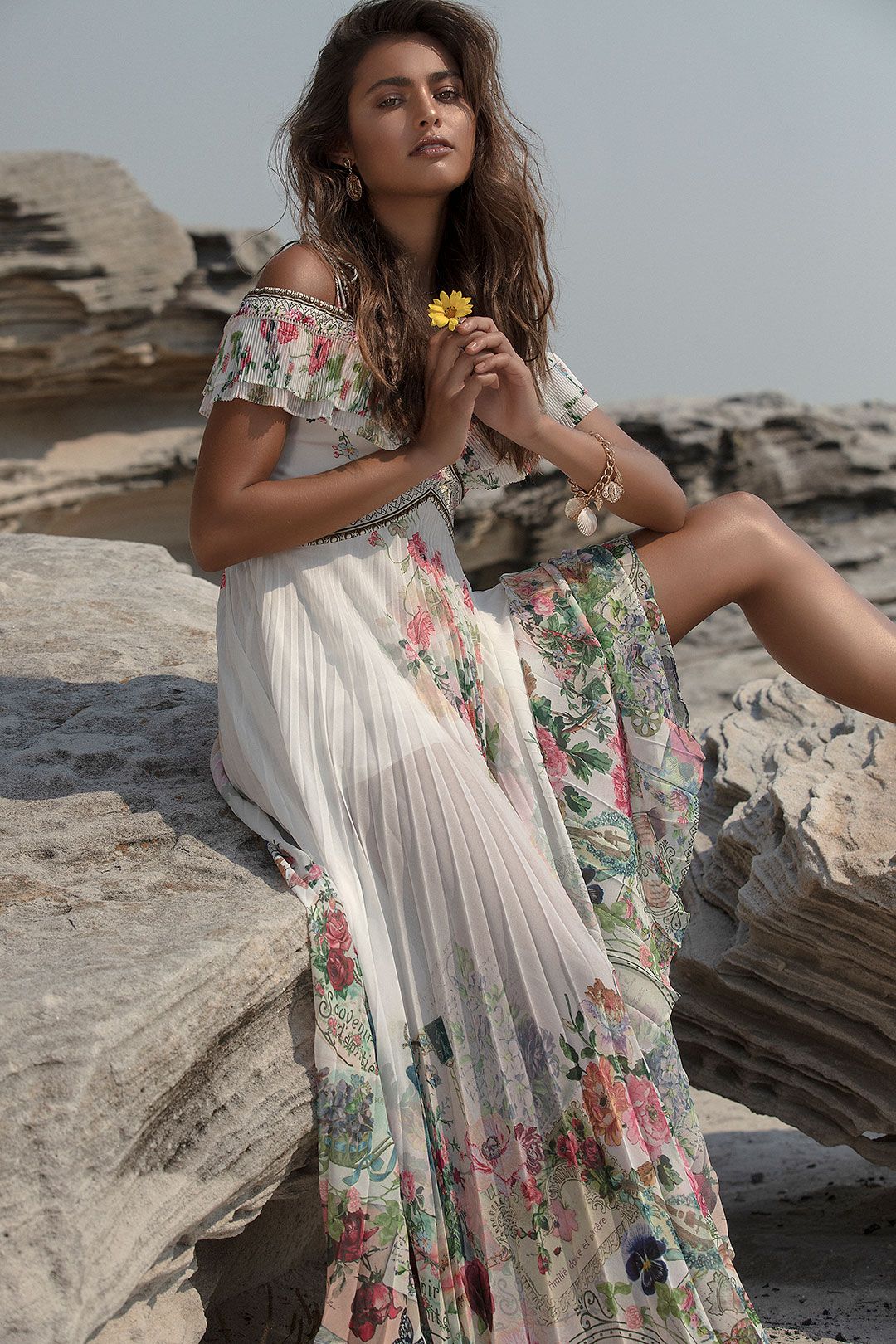 Camilla-Pleated-Dress-with-Pleat-Sleeve-Jardin-Postcards-campaign