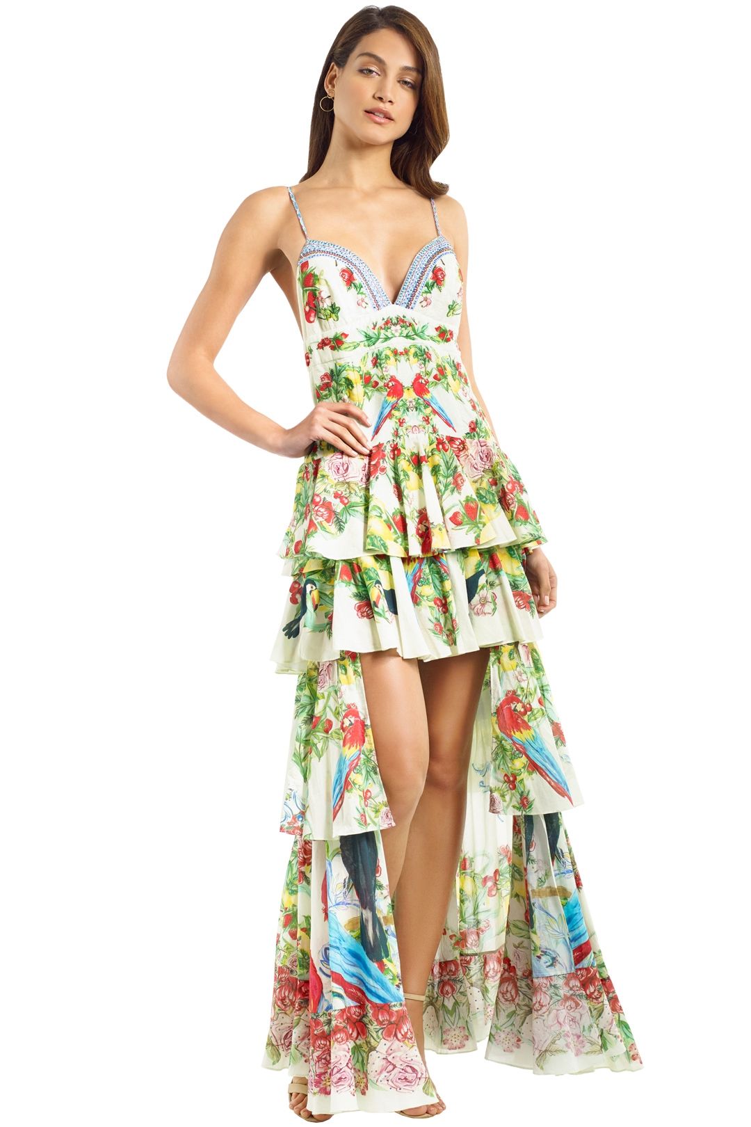 Camilla - Call Me Carmen Gathered Tiered Dress - Green - Front
