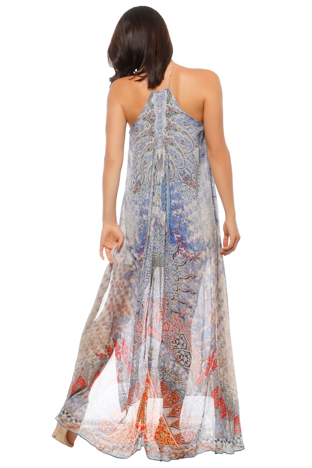 Camilla - Concubine Realm Sheer Overlay Dress - Blue Prints - Back
