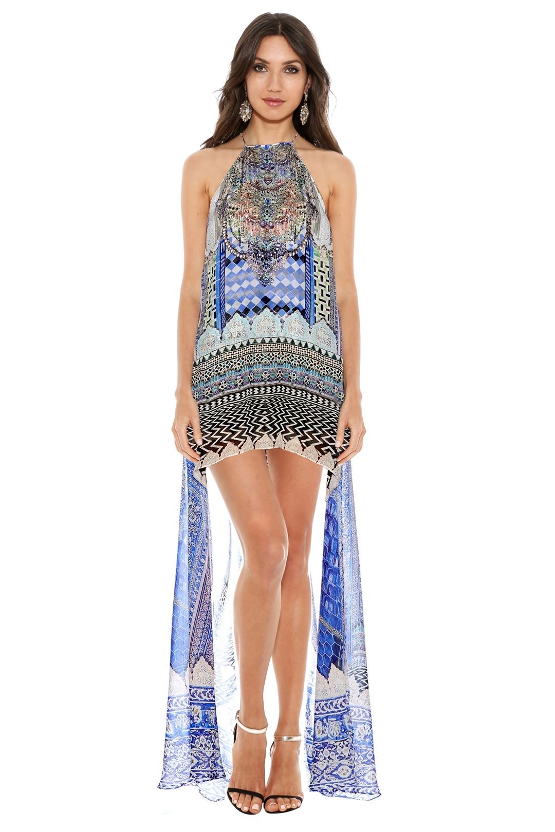 Camilla - Courtyard of Maidens Short Sheer Overlay Dress - Prints - Front