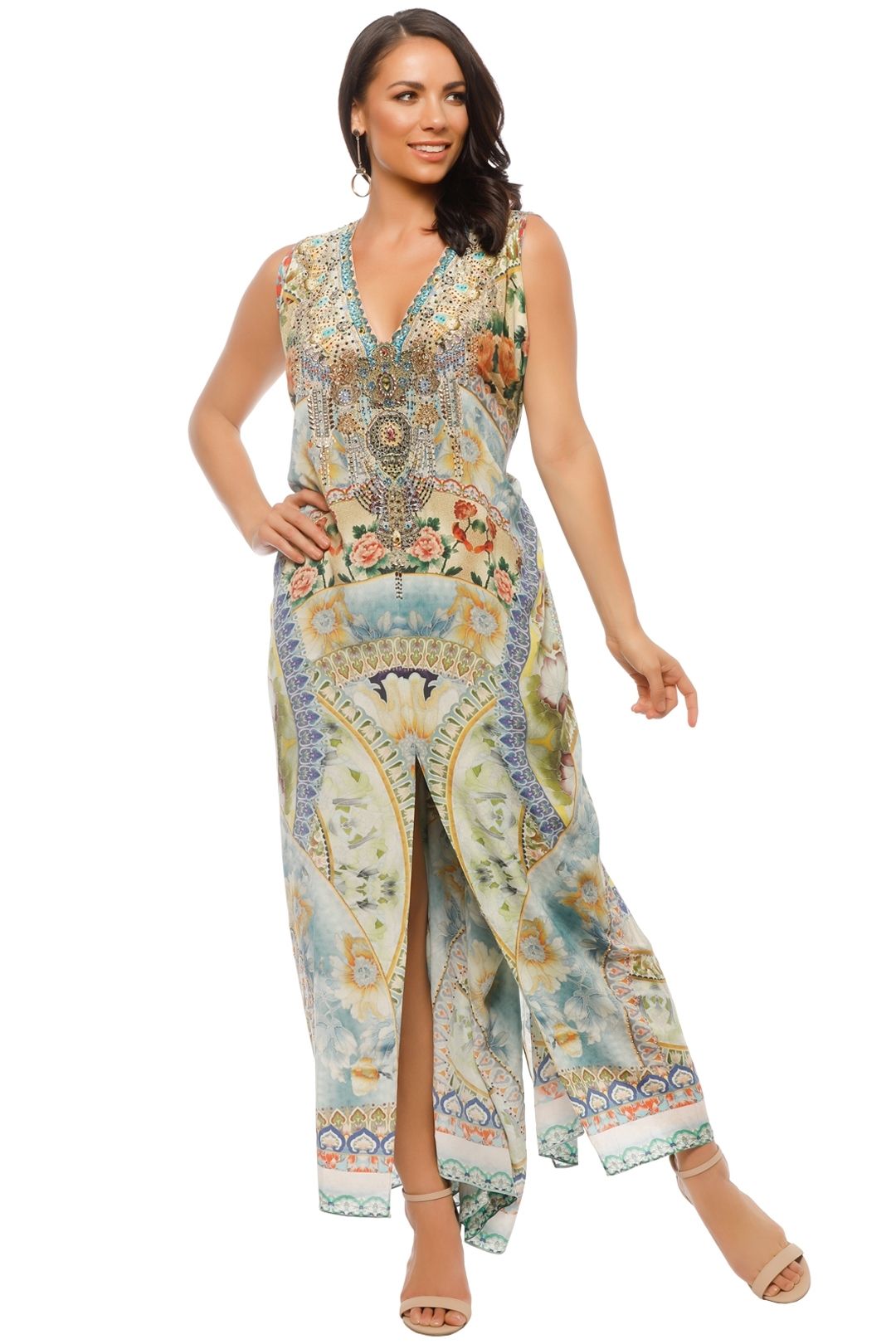 Camilla - Sign of Peace Split Front Sleeve Kaftan - Prints - Front Style 