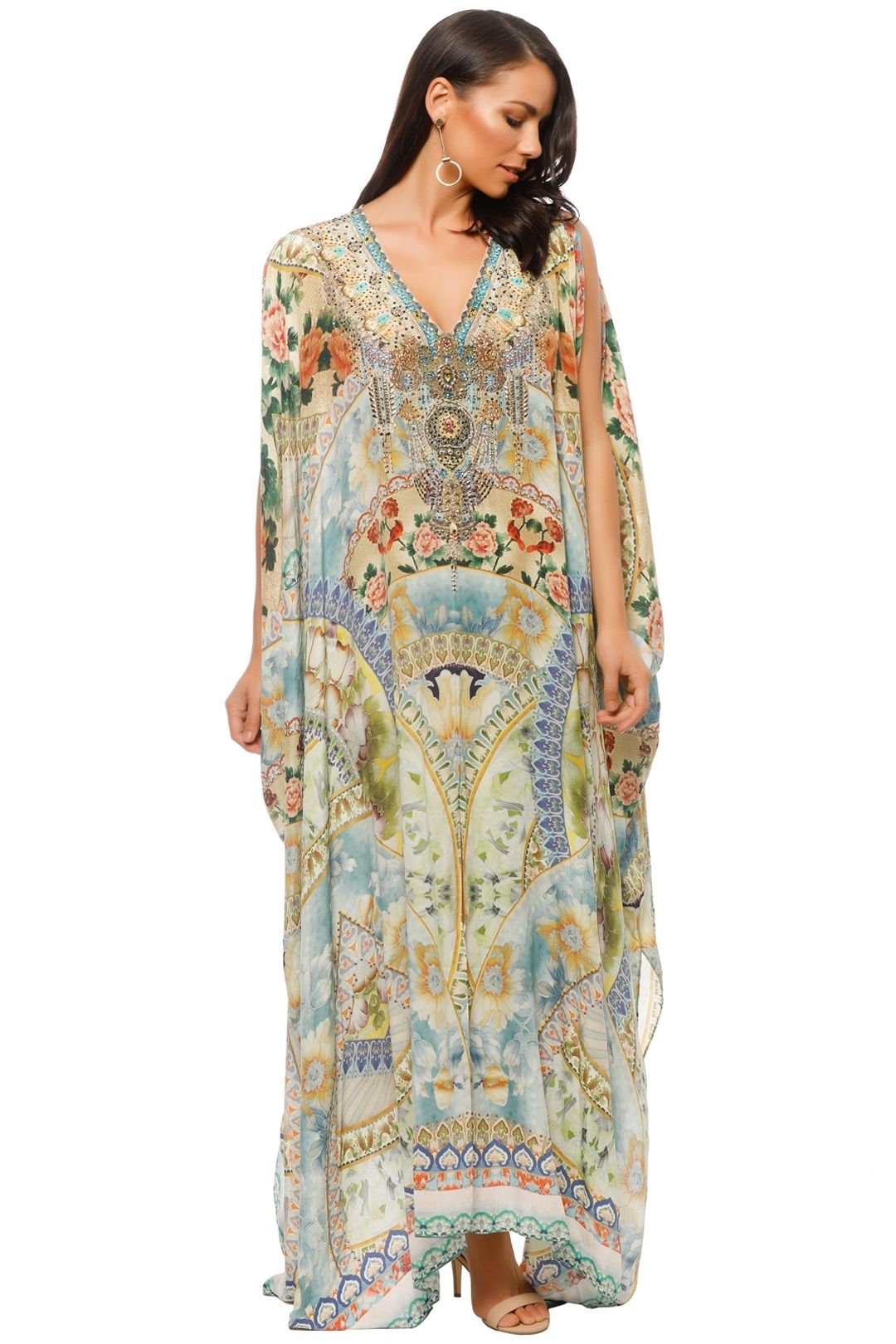 Camilla - Sign of Peace Split Front Sleeve Kaftan - Prints - Front Style 3