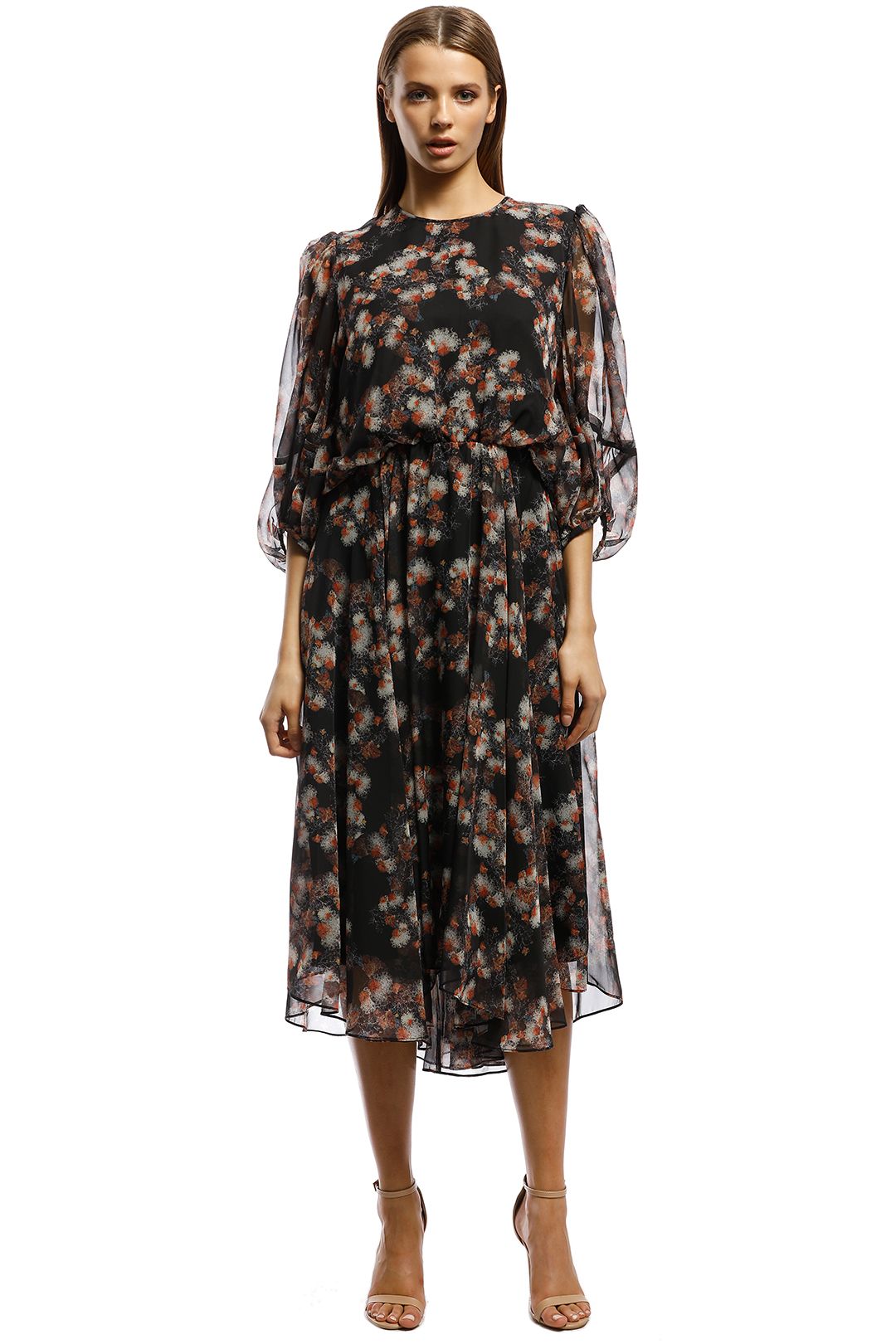 Camilla and Marc-Clio Crew Neck Dress-Black Floral-Front