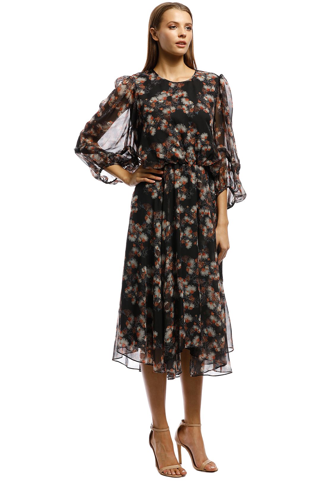 Camilla and Marc-Clio Crew Neck Dress-Black Floral-Side