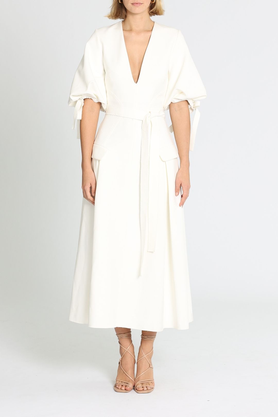 Hire Morgan V Neck Dress in Ivory | Camilla and Marc | GlamCorner