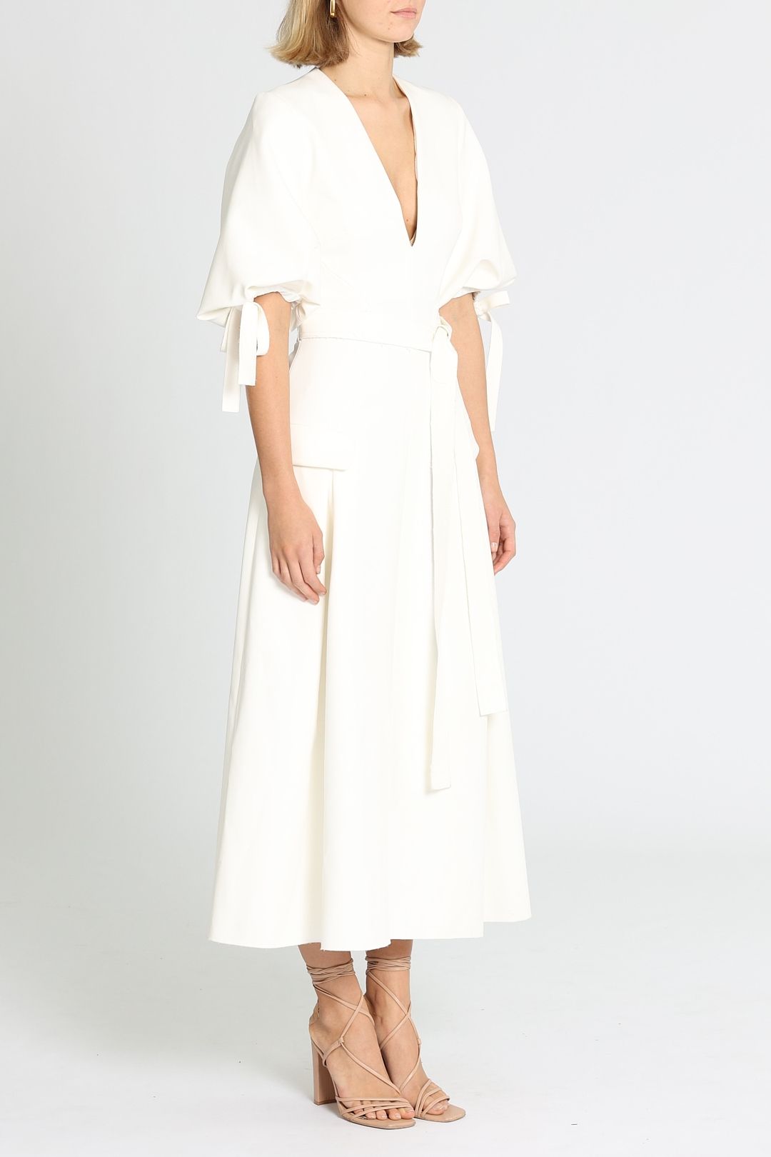 Camilla and Marc Morgan V Neck Dress Ivory Puff Sleeves