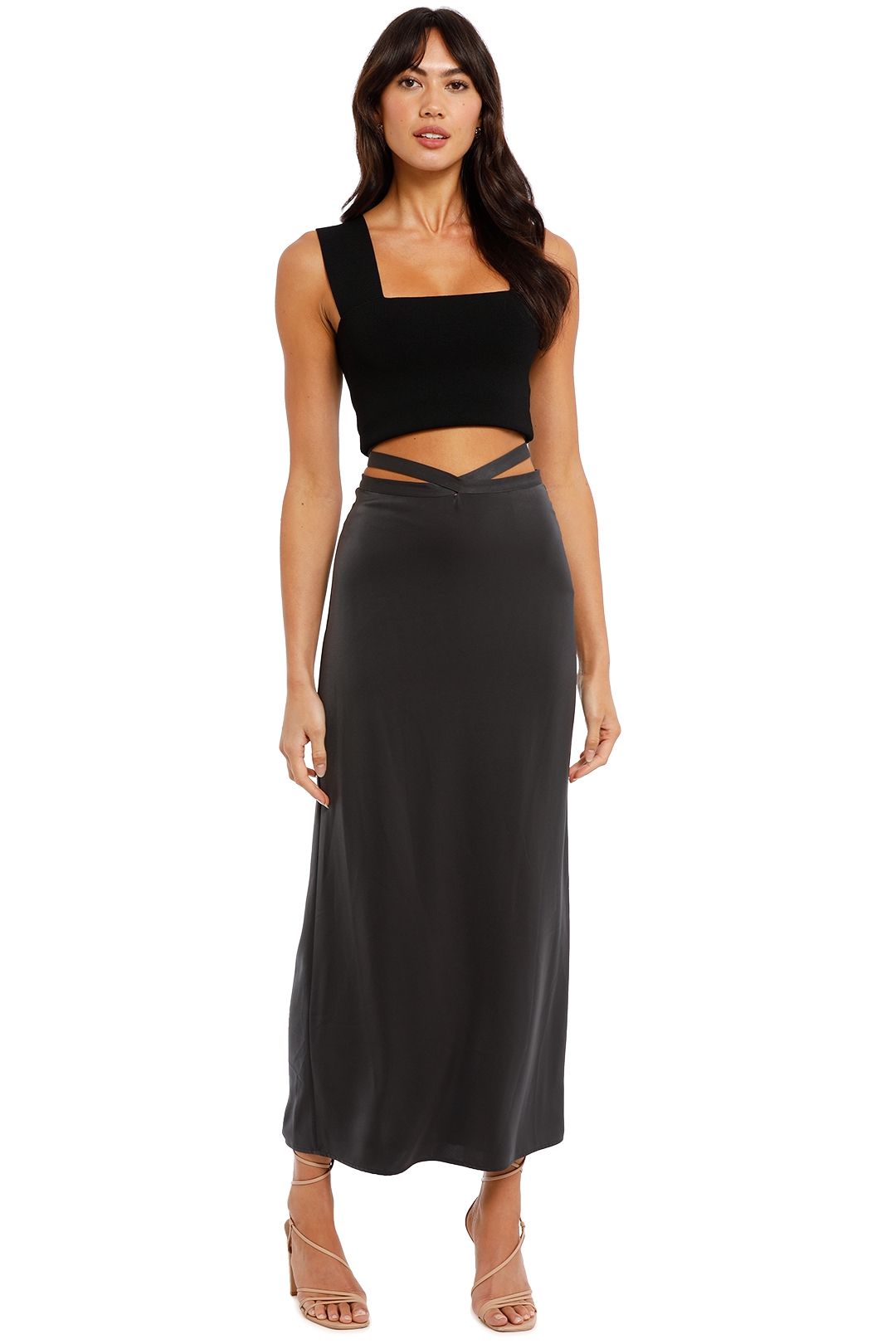 Camilla and Marc Solar Tie Skirt in Charcoal Midi Length