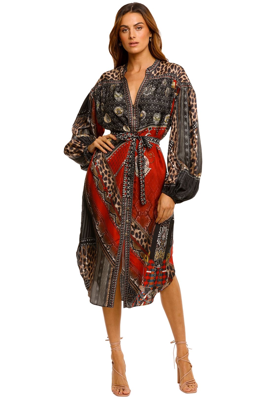 Camilla Blouson Sleeve Midi Dress print