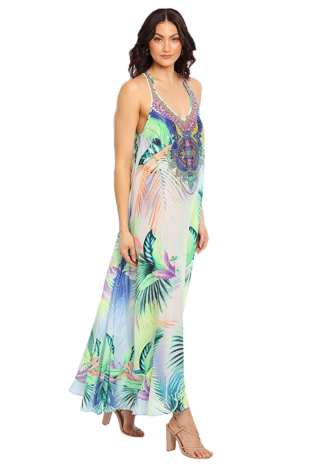 Camilla Blue Racerback Dress Whats Your Vice Tropical Print