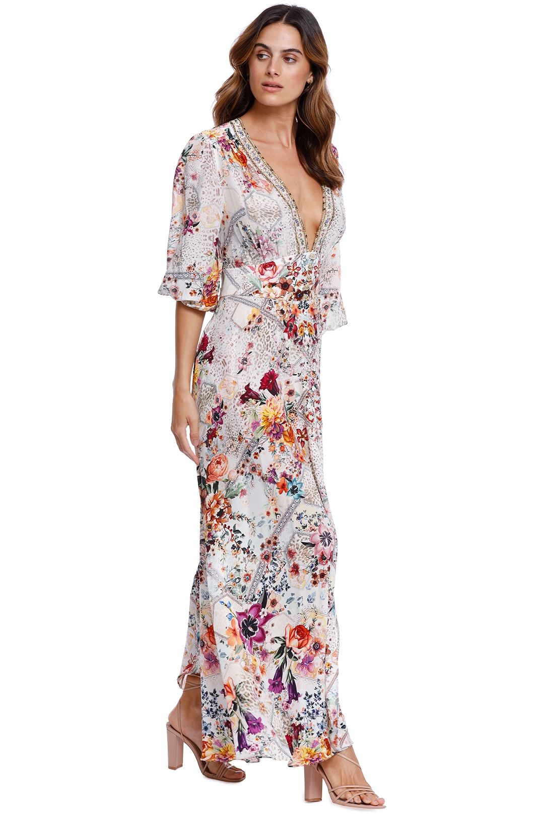 Camilla Button Dress With Shaped Waistband floral print