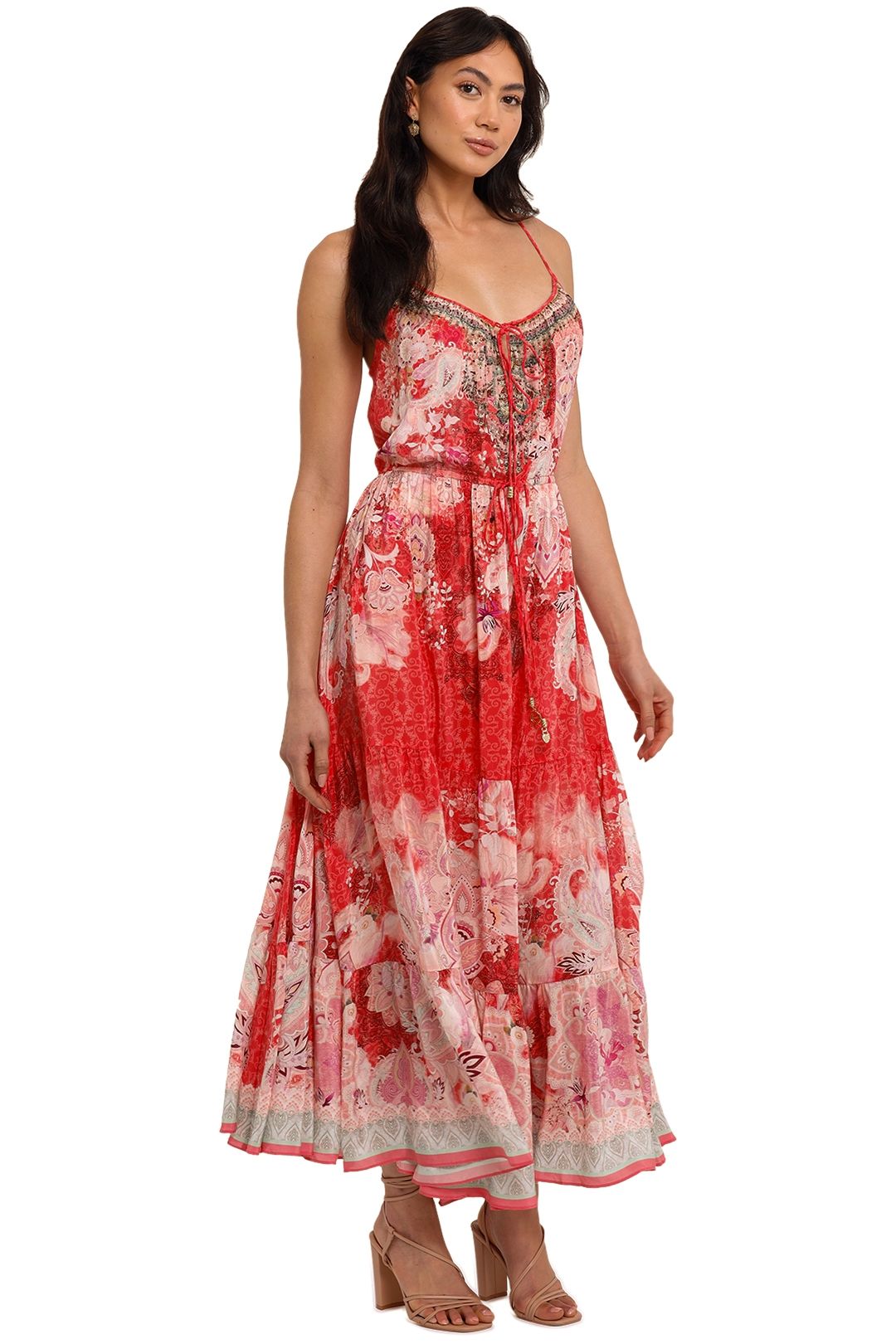Camilla Dress With Front Tie Detail Palace Muse Red Floral