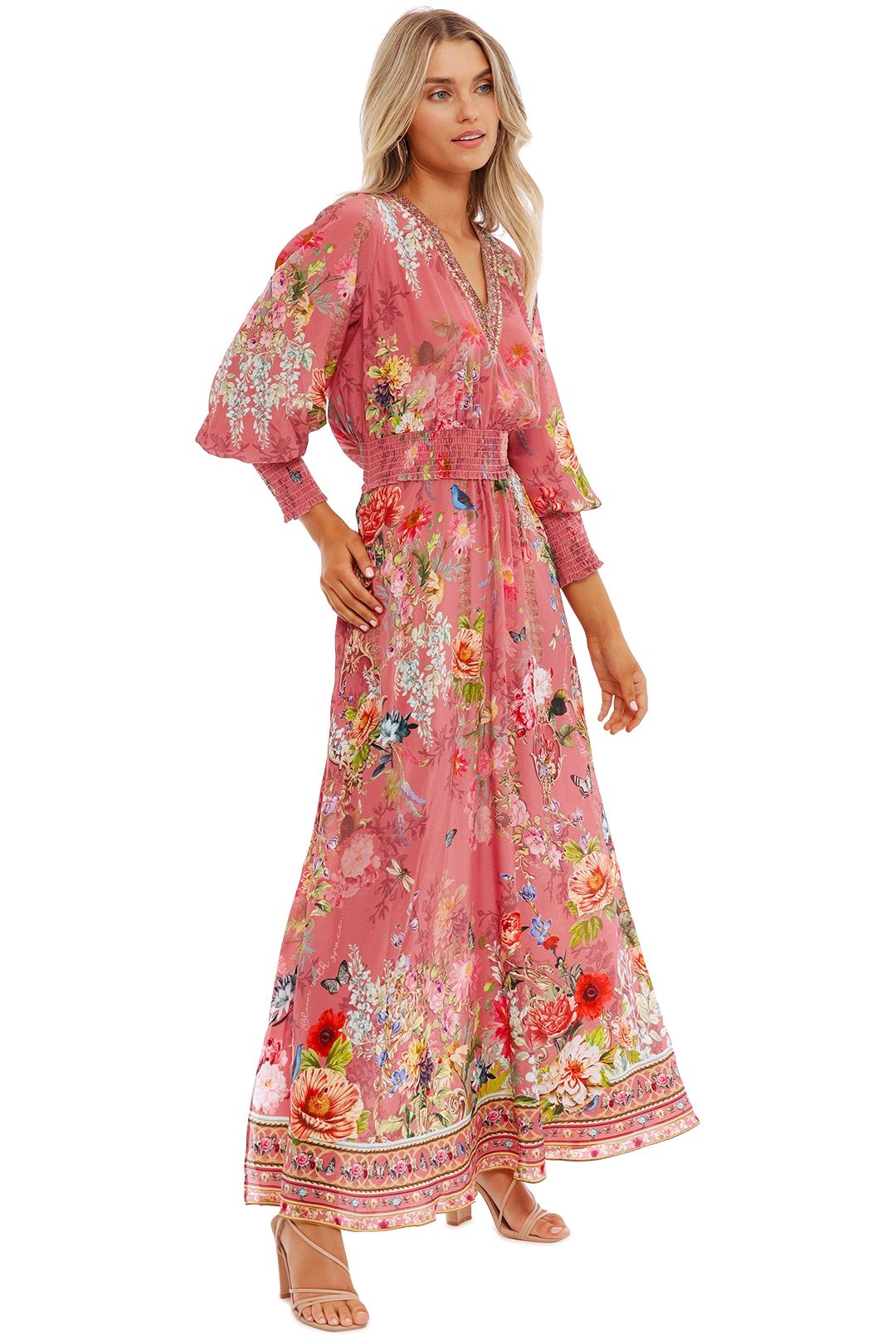 Camilla Dress With Shirred Waist And Cuff Patchwork Heart floral