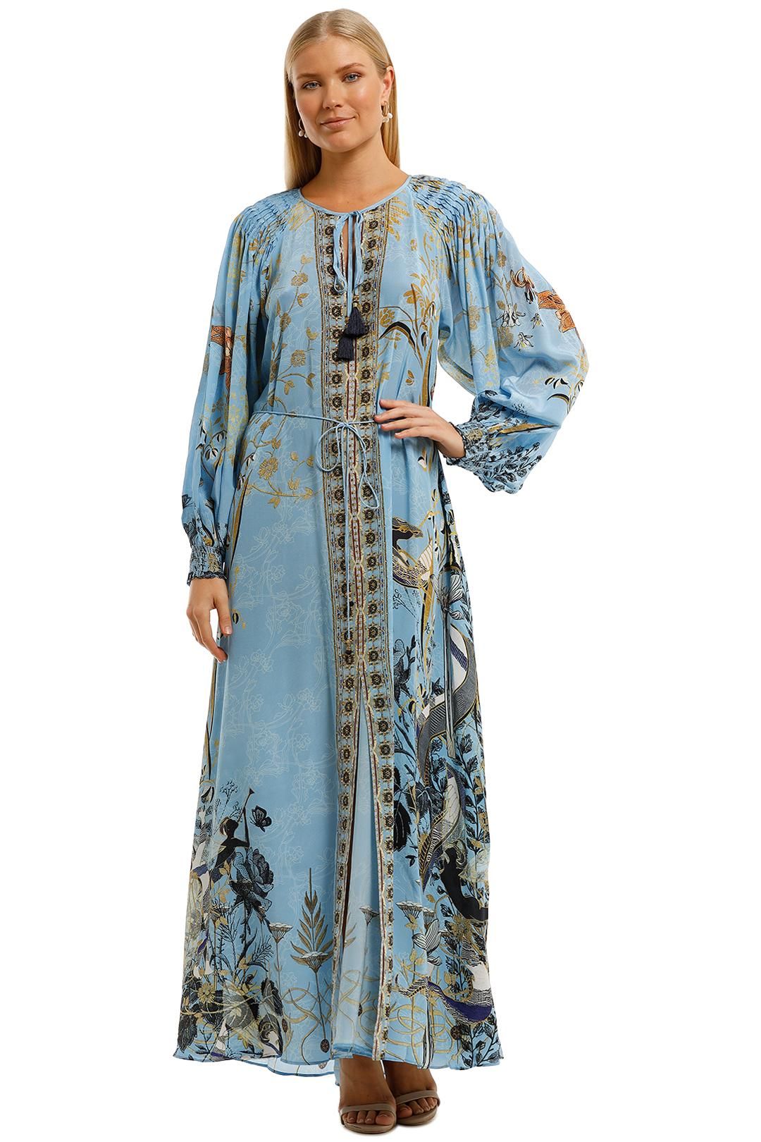 Camilla Dress With Smocked Sleeve Maxi Length Blue