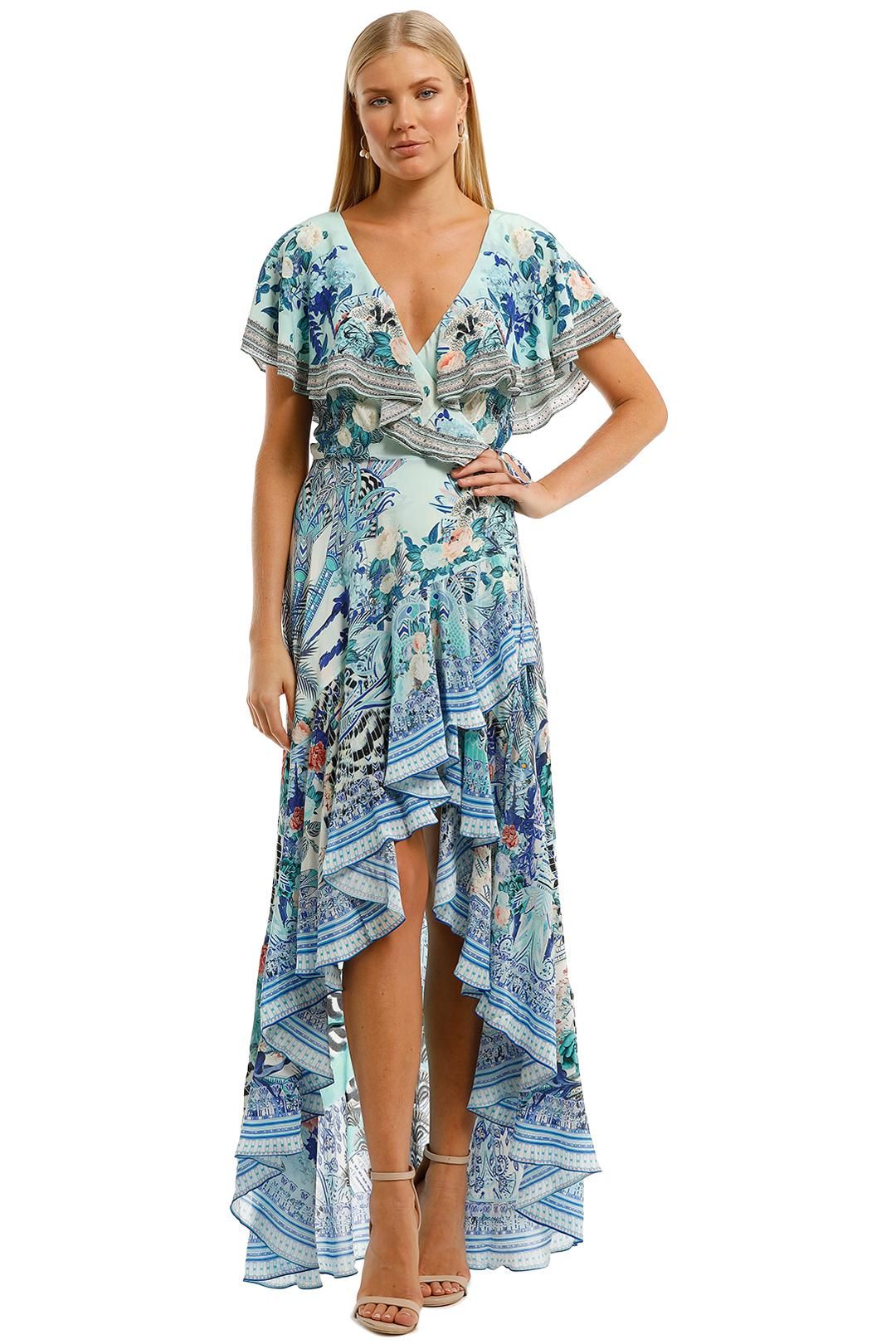 Camilla Frill Sleeve Long Dress Blue Maxi