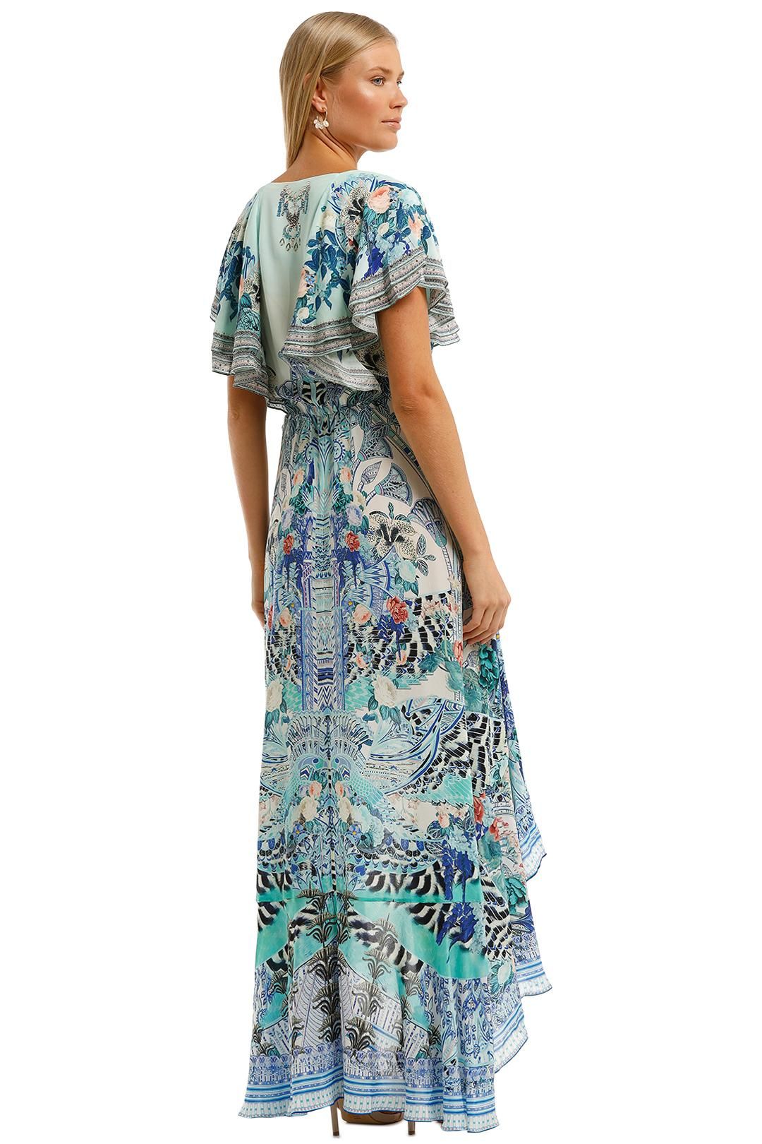 Camilla Frill Sleeve Long Dress Boho Print in Blue