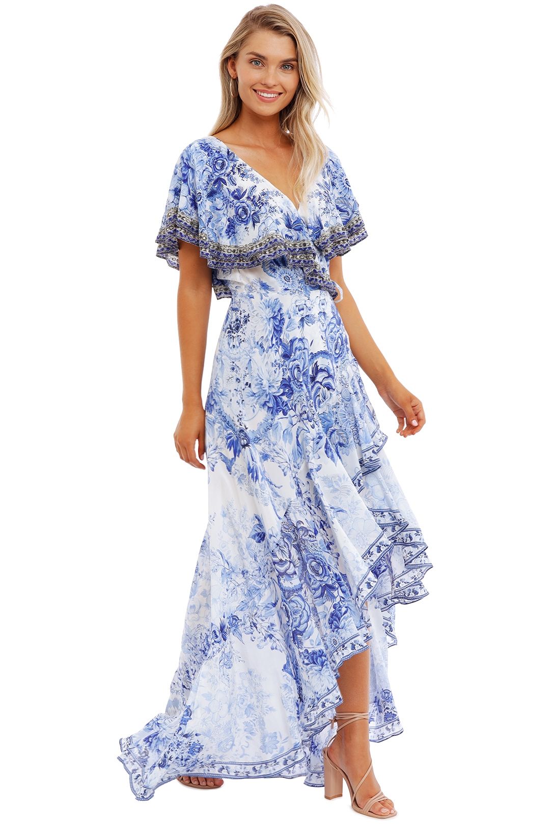Frill Sleeve Long Dress in High Tea 