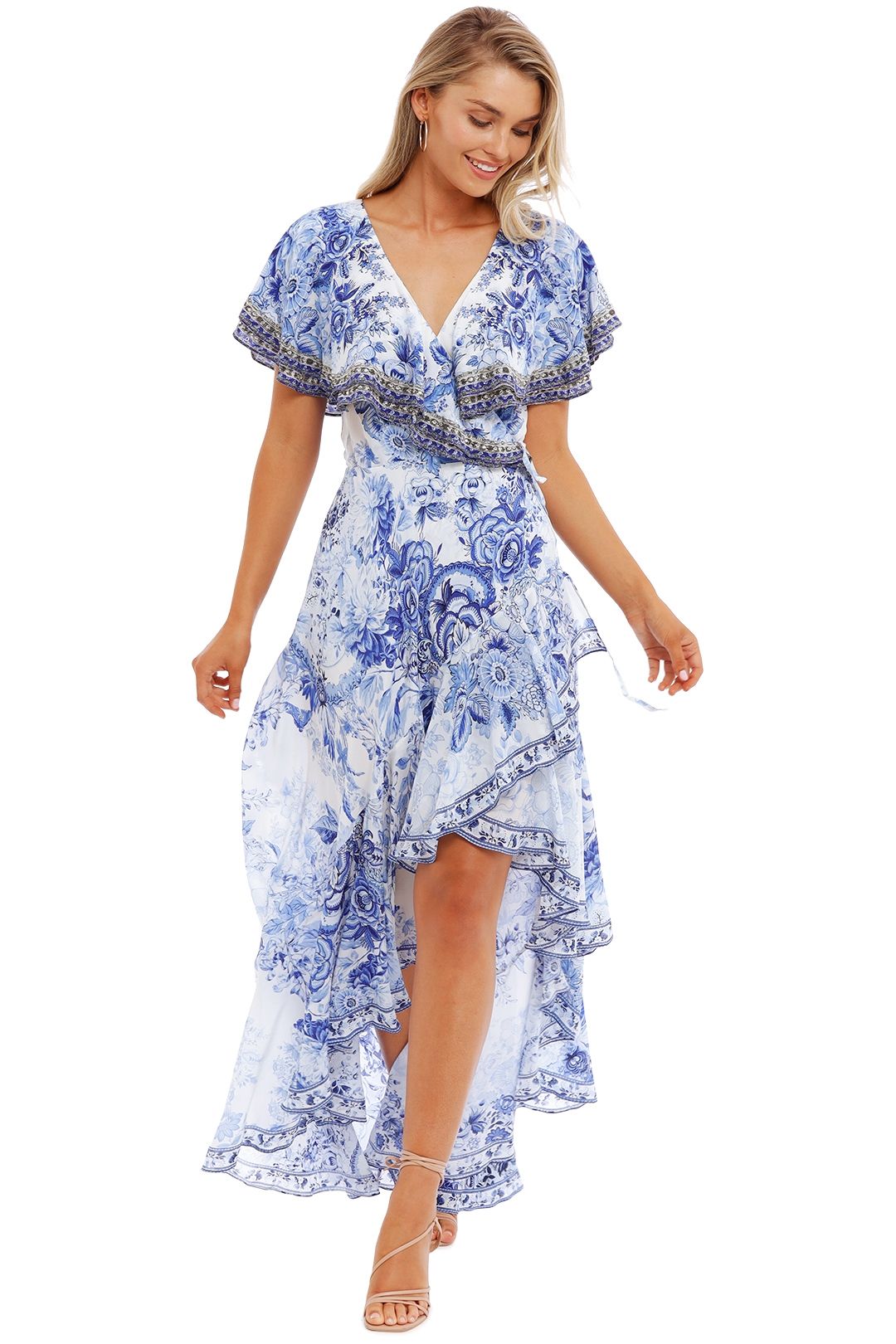 Camilla Frill Sleeve Long Dress High Tea hi lo