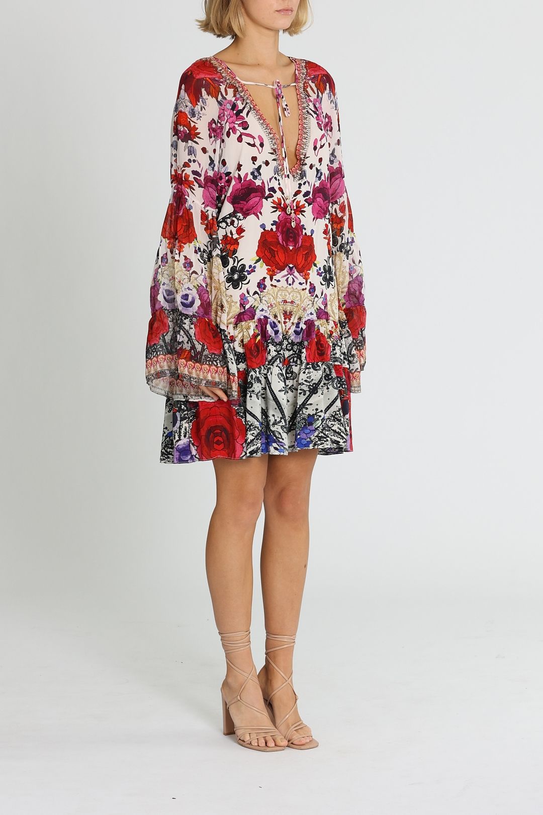 Camilla Gathered Panel Dress Reign Of Roses Flared Sleeves