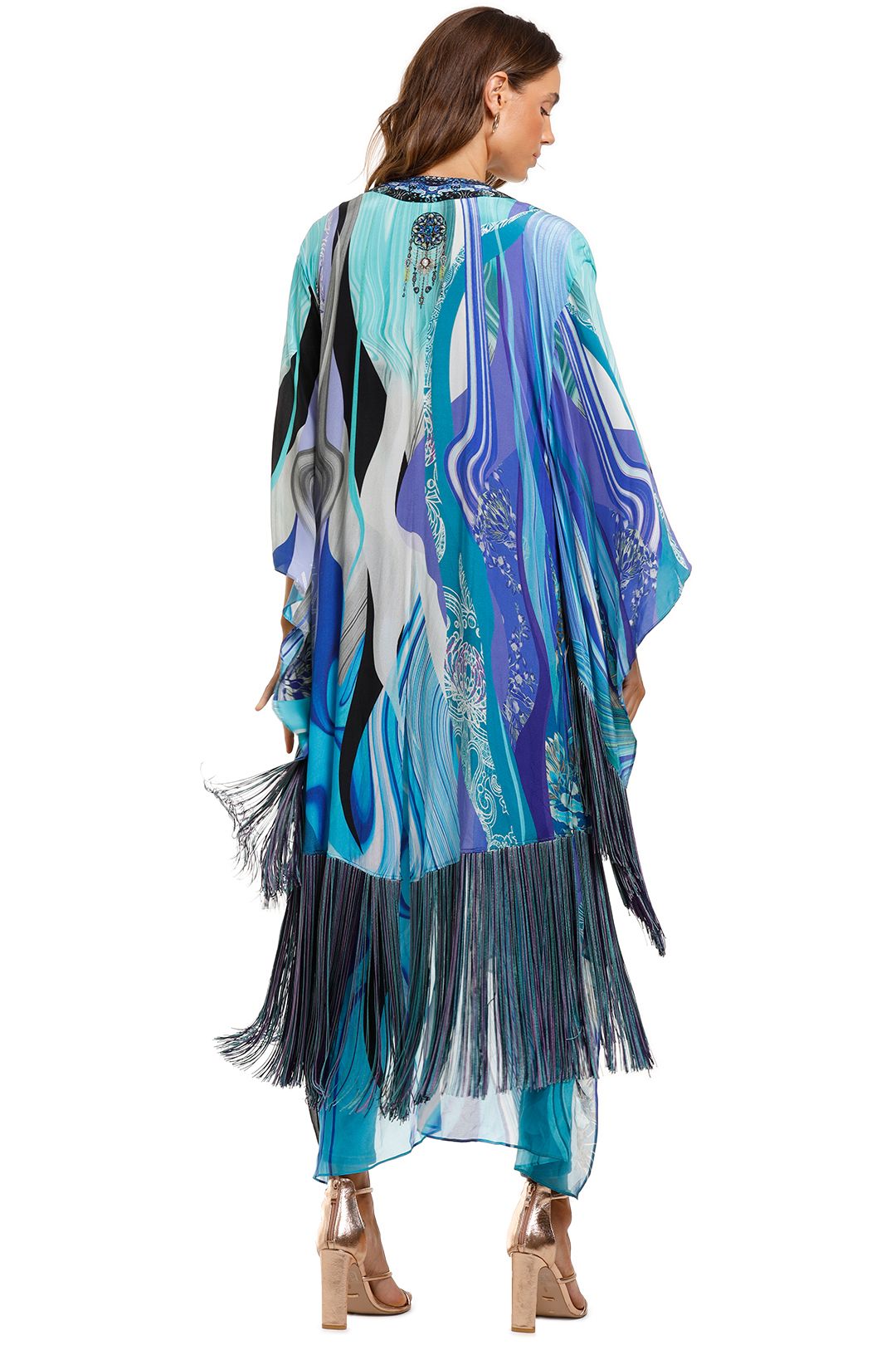 Camilla Kimono With Long Underlayer Blue Print