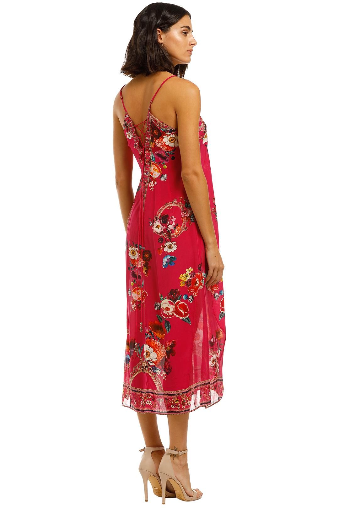Camilla Lace Up Slip With Sheer Panel Dress Boho Print Pink