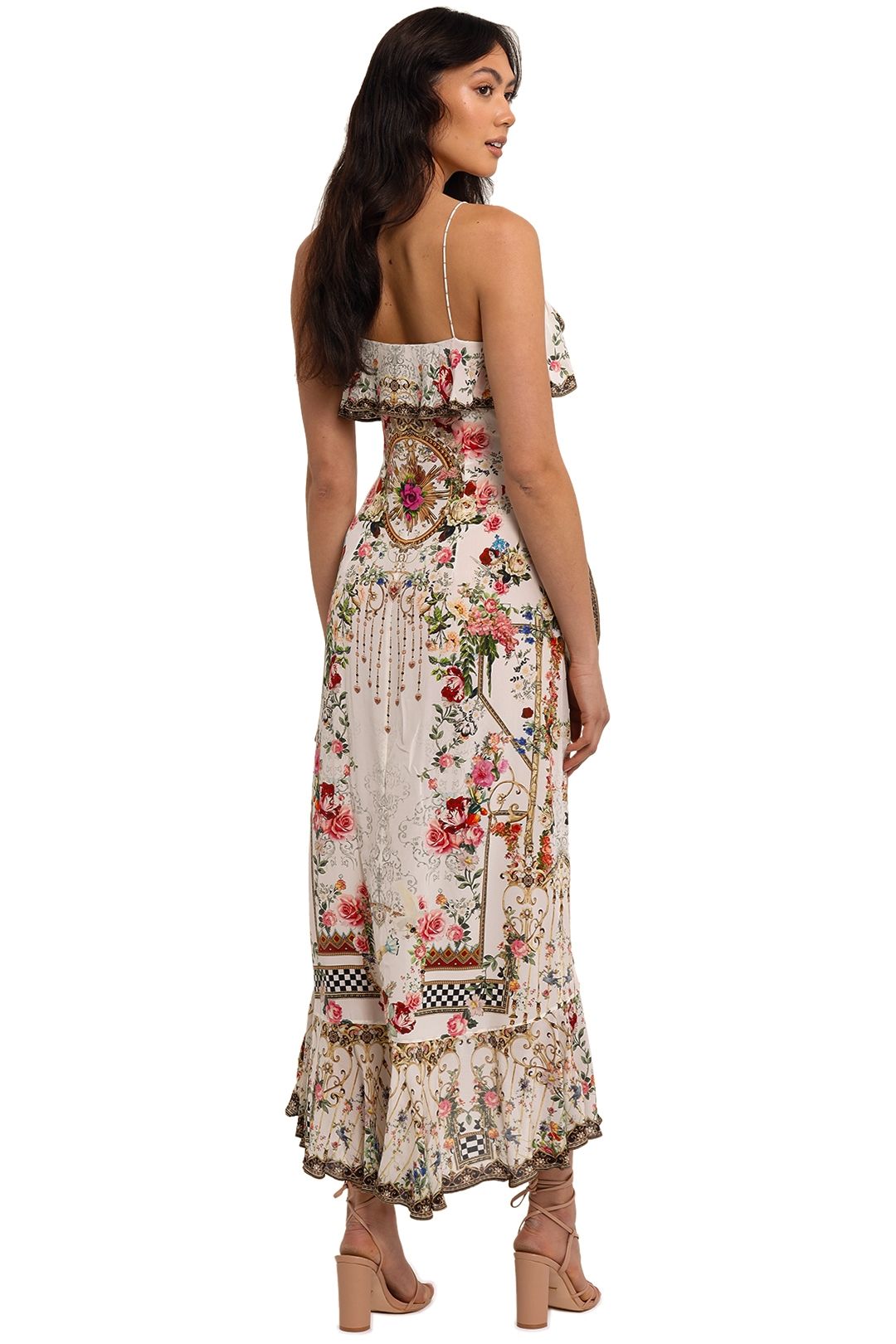 Camilla Long Wrap Dress With Frill Star Crossed Lovers Floral