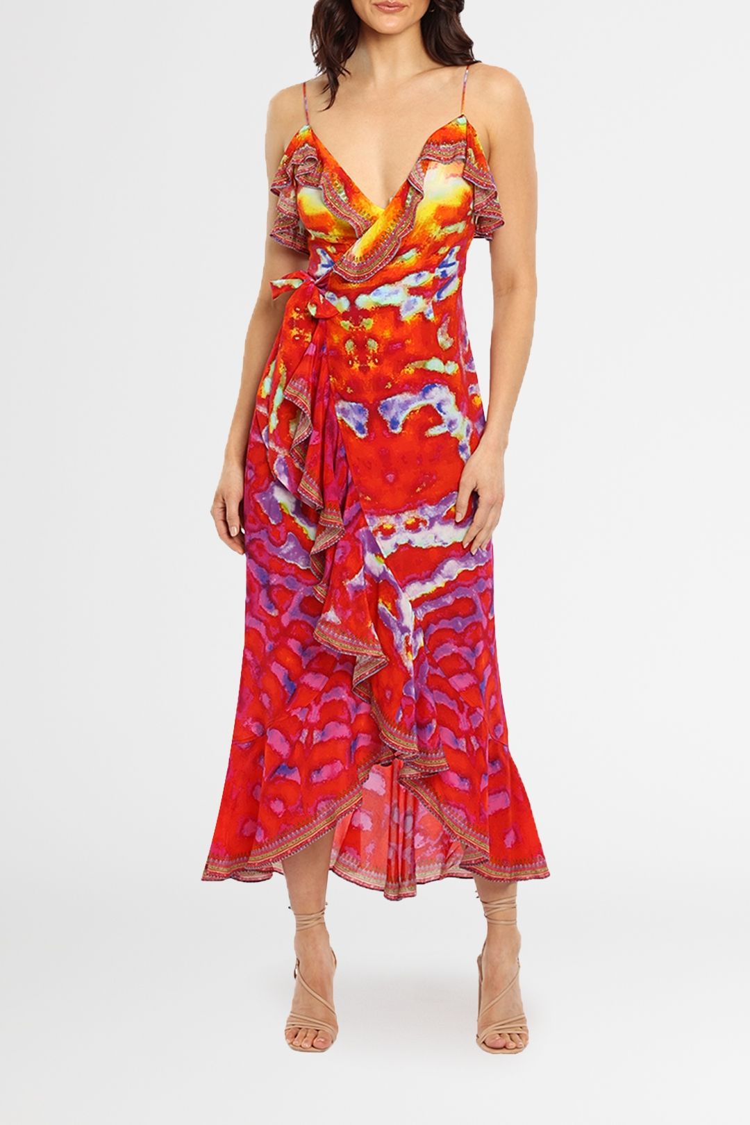 Camilla Midi Wrap Dress With Frill Banshee Beckons