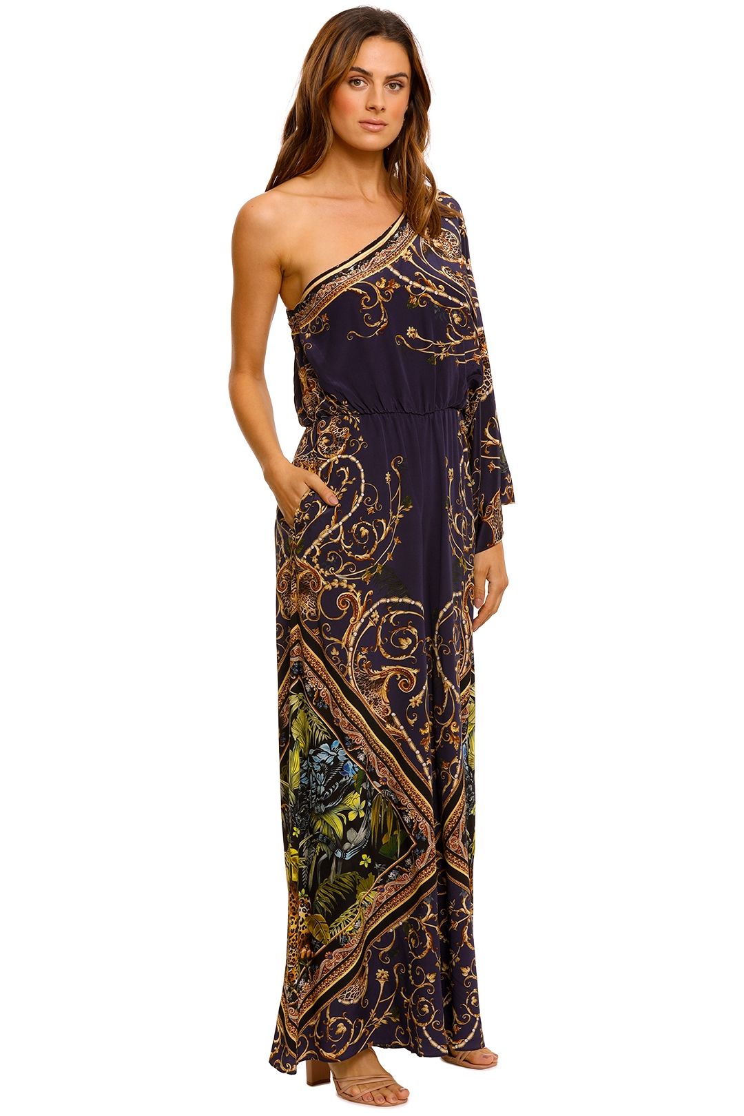 Camilla One Shoulder Flared Jumpsuit Navy Print