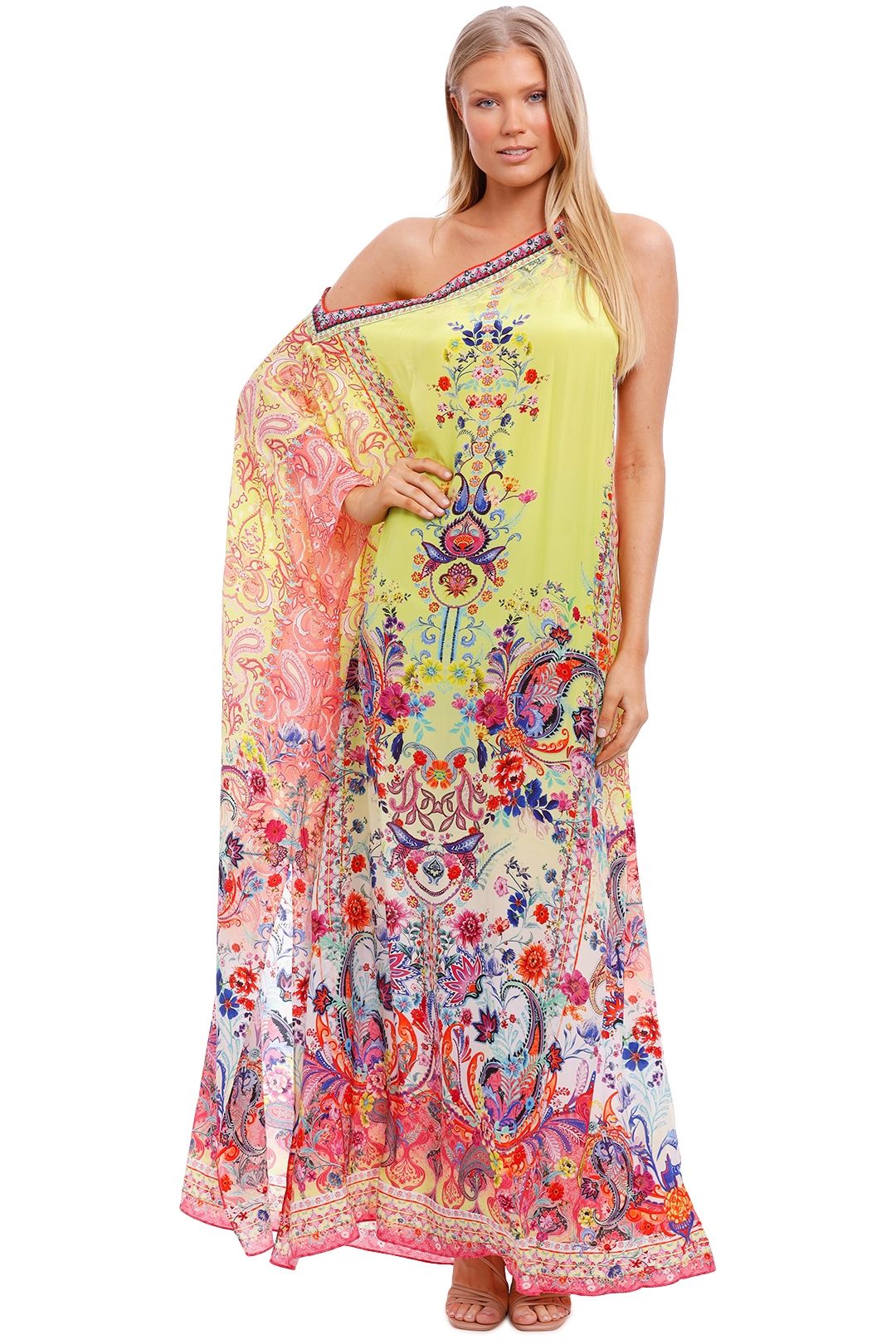 Camilla One Shoulder Kaftan With Neckband Peace Movement Print