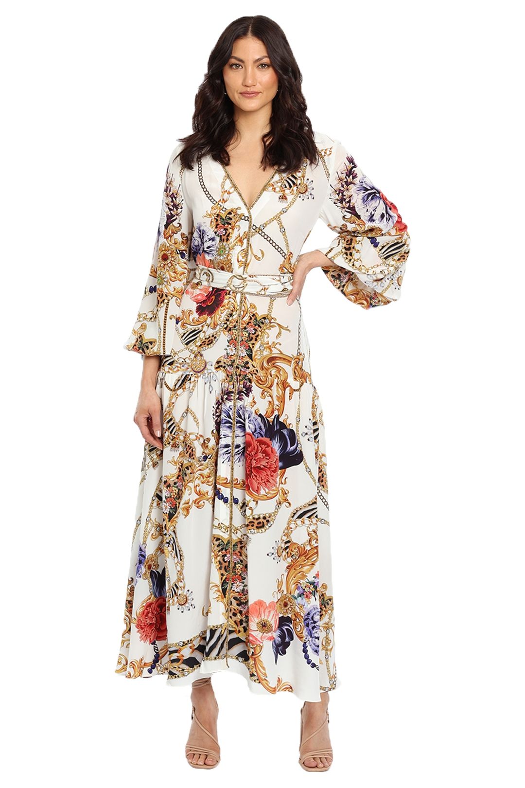 Image of Camilla - Printed Blouson Midi Dress 