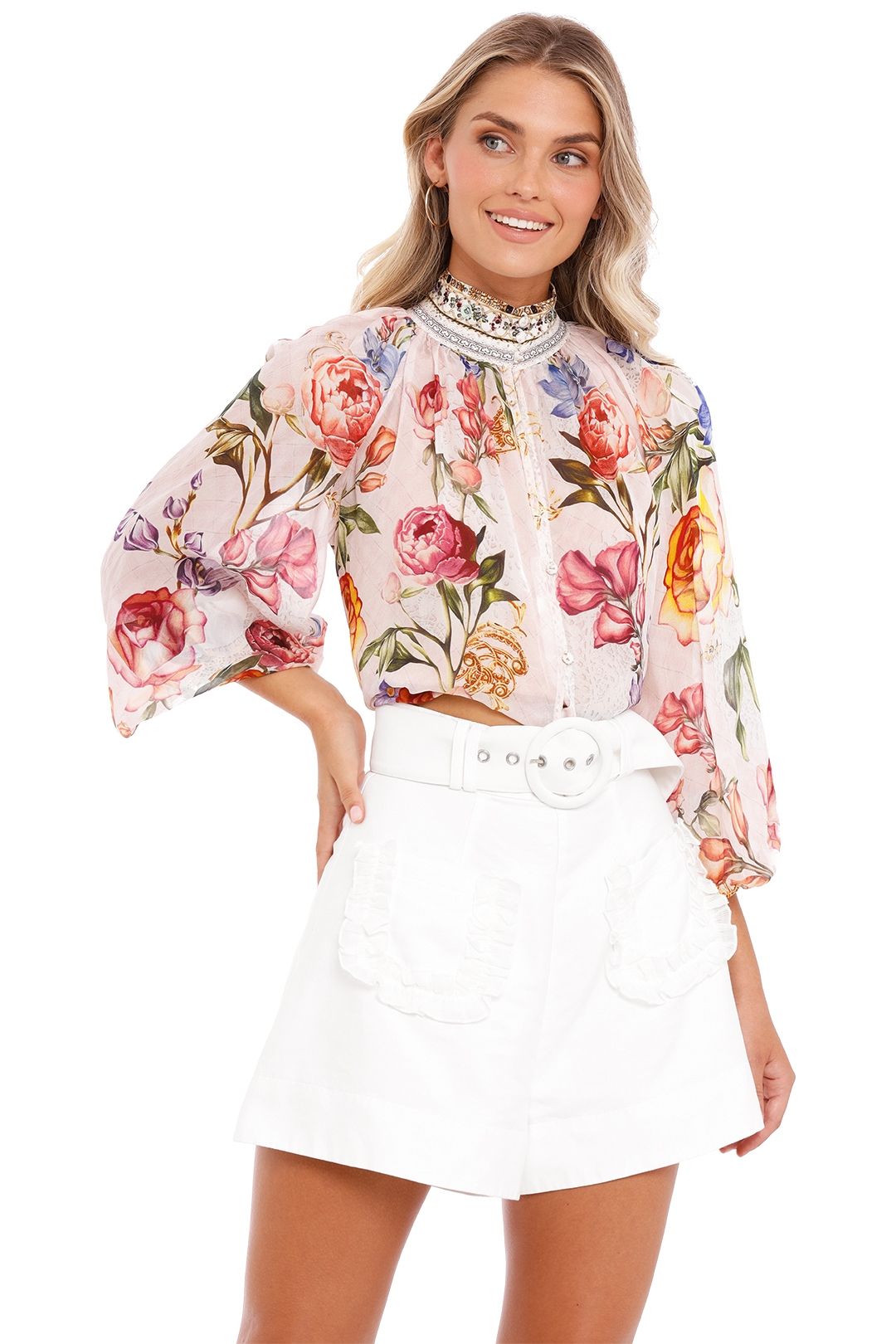 Camilla Raglan Button Up Shirt Sew In Love print