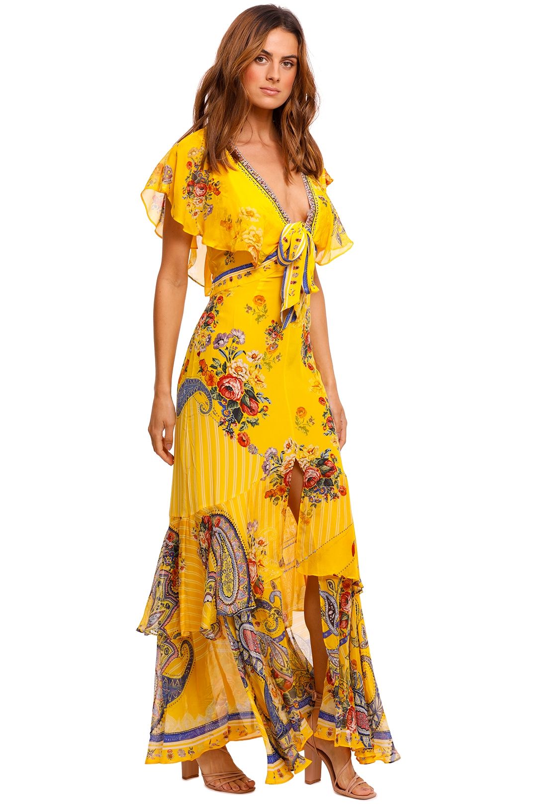 Camilla Tie Front Maxi With Split Yellow