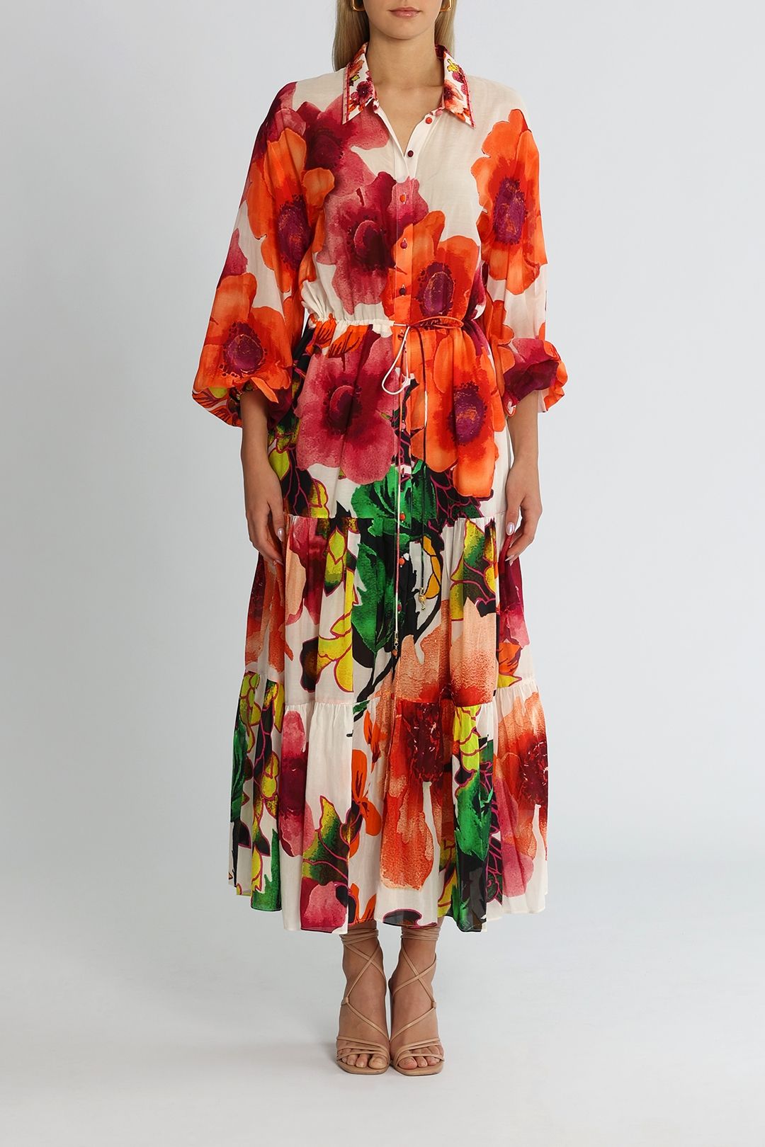 Camilla Tiered Shirt Dress Pretty As A Poppy