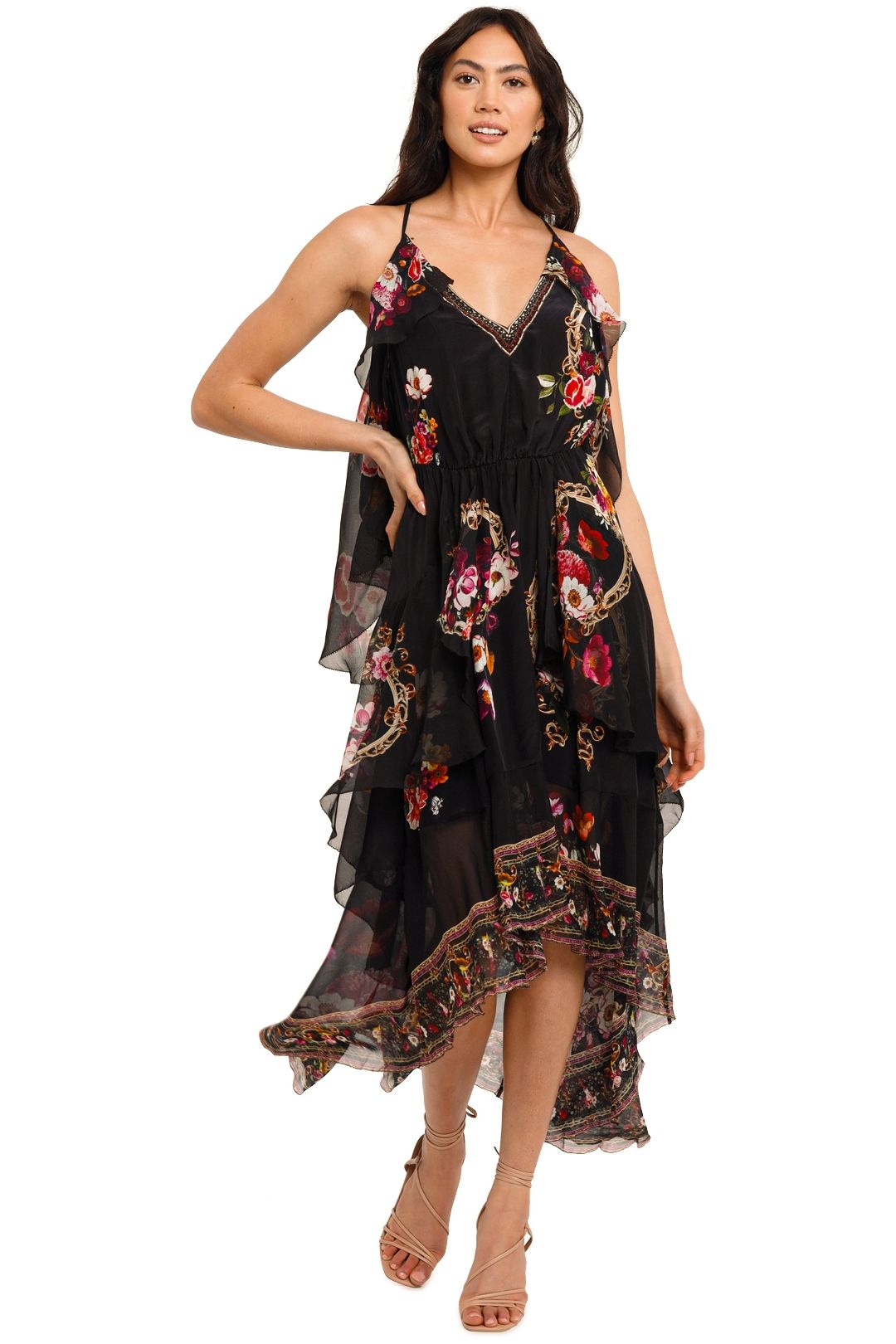 Camilla V-Neck Dress With Ruffle Detail floral