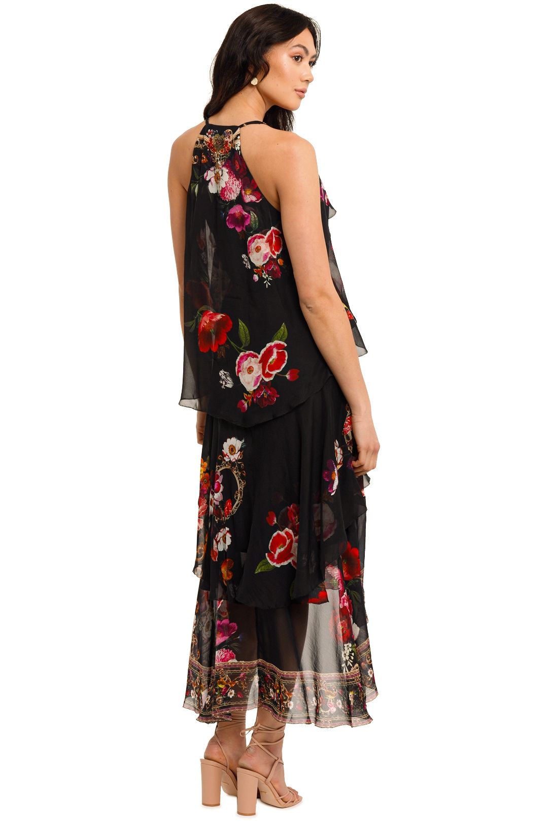 Camilla V-Neck Dress With Ruffle Detail floral Midi