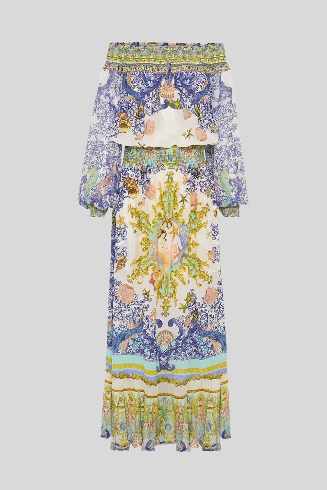 Camilla Star Of The Sea Off Shoulder Shirred Dress