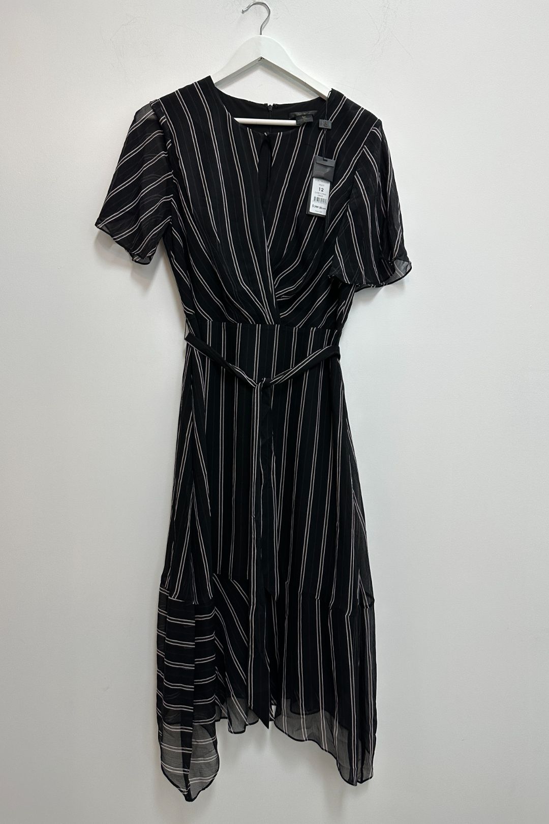 Carey Stripe Silk Dress in Black 