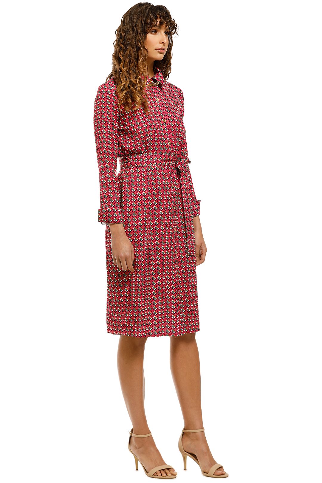 red button down shirt dress