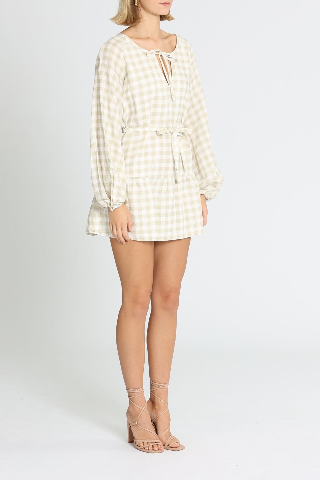Charlie Holiday Lola Gingham Dress Tie Neck
