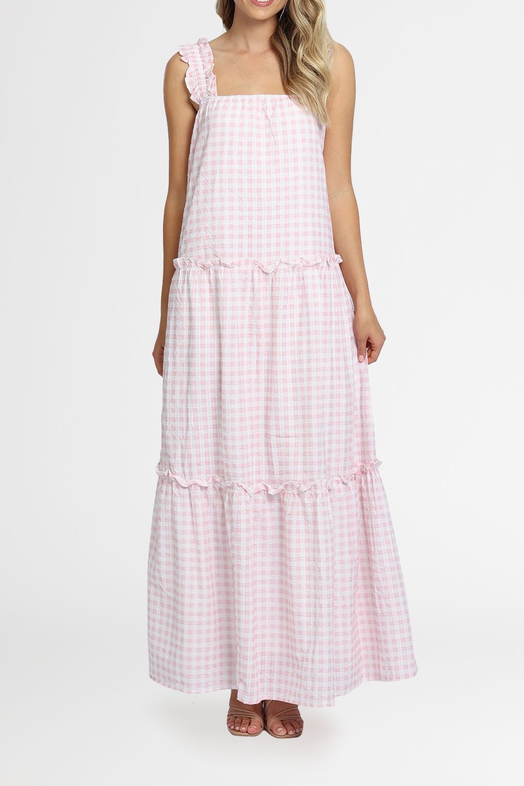 Maxi Frill Dress in Floral Print by Hayley Menzies for Hire | GlamCorner